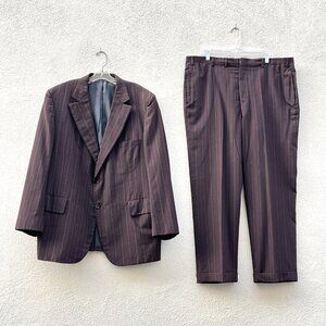 Vintage 60s T. I. Swartz & Sons Brown Pinstriped Tailored 2 Piece Suit 48R x 40W